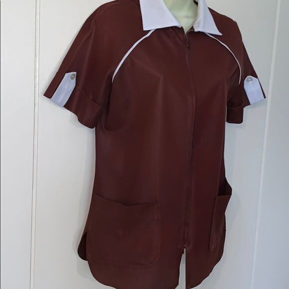 Vtg 70s brown & white polyester zip up uni… - Picture 5 of 7